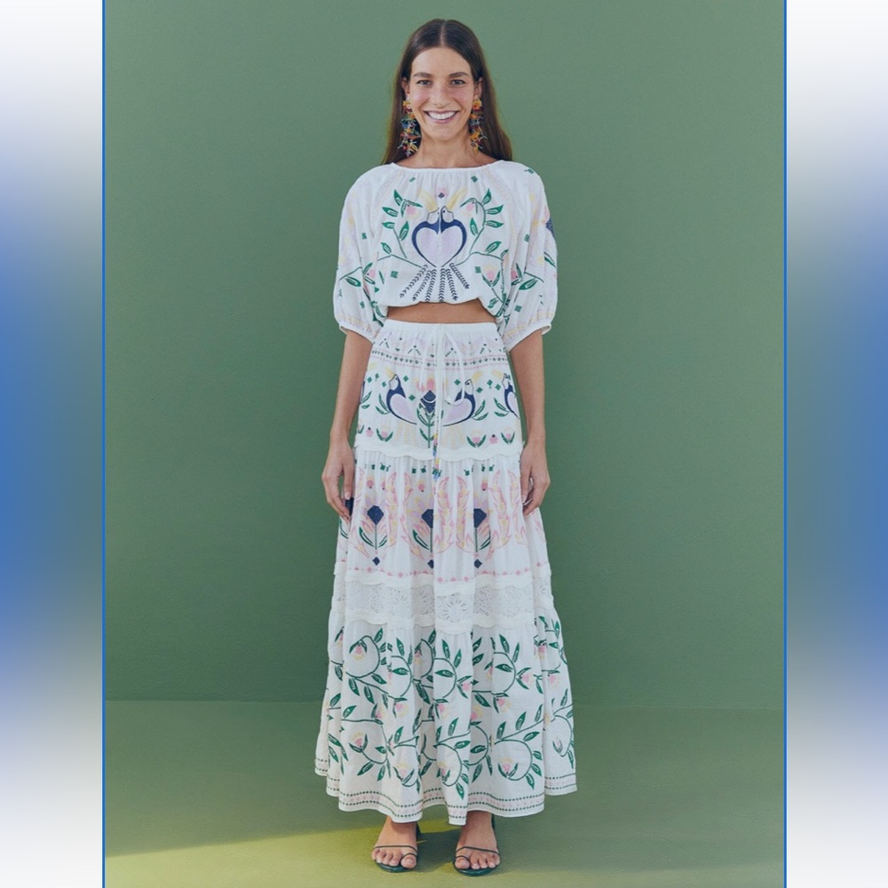 beaded floral tropical dangling earrings for FARM Rio Ad. - Picture 10 of 16